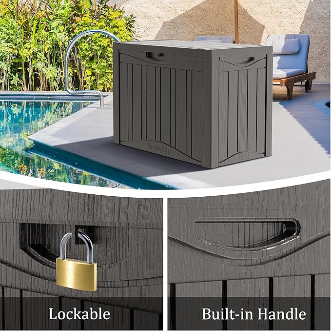 45 Gallon Double-Wall Resin Deck Box - Lockable Waterproof Outdoor Storage Box, 515bs Capacity & Doubles as Seating for Patio Furniture - Garden Tools, Pool Accessories (Brown)-Ruum Studio Home