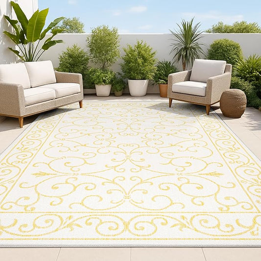JONATHAN Y Vintage Filigree Indoor Outdoor Area Rug 8X10 Cream/Yellow, Charleston Textured Weave for Backyard, Patio, Porch, Easy-Cleaning, High Traffic, Pet-Friendly, Non-Shedding (SMB106M-8)-Ruum Studio Home