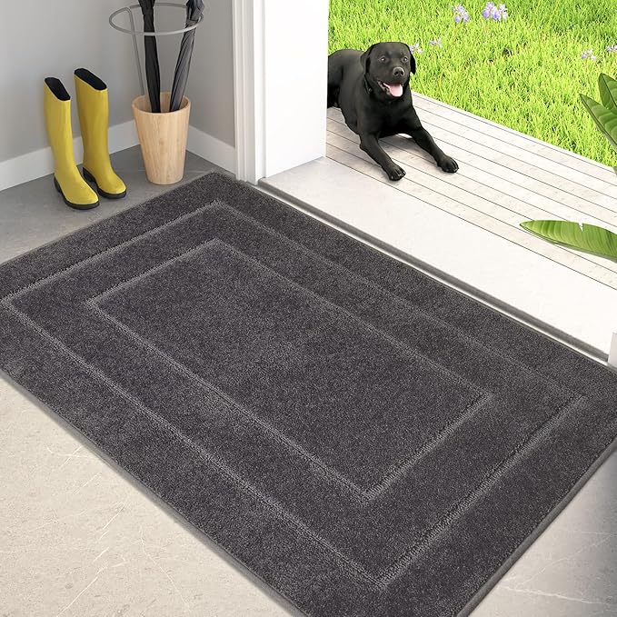 PURRUGS Dirt Trapping Door Mat 34" x 59", Non-Slip/Skid Machine Washable Entryway Area Rug, Dog Doormat, Super Absorbent Welcome Mat for Muddy Wet Shoes and Paws, Grey-Ruum Studio Home