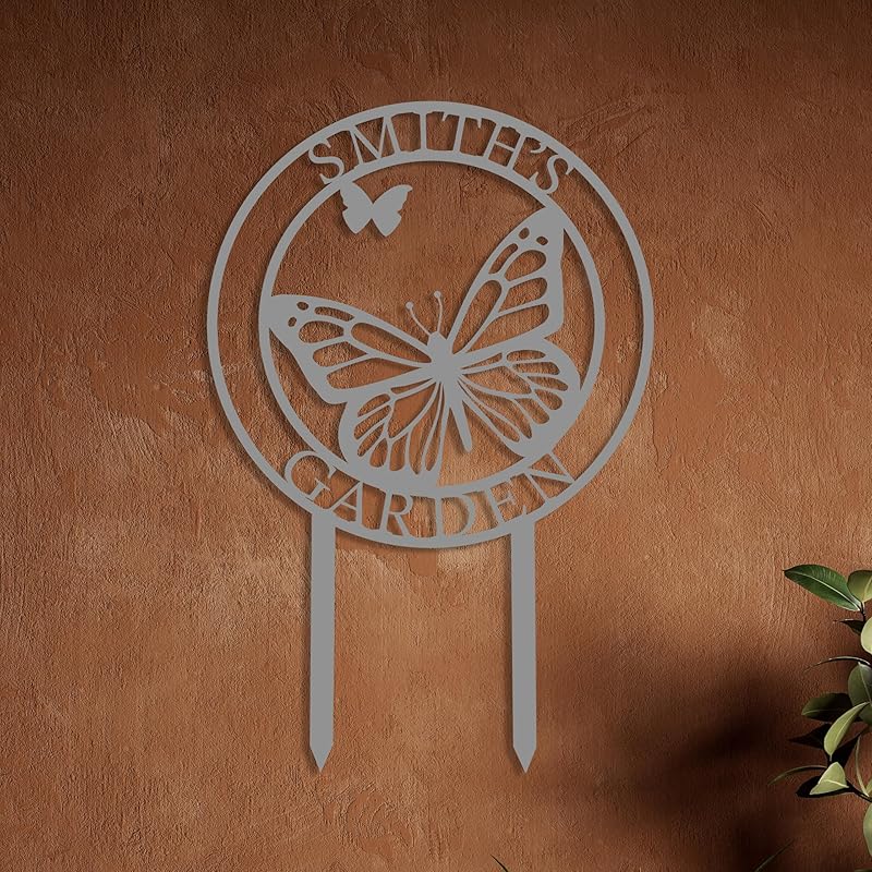 Custom Butterfly Metal Garden Sign with Stakes, Metal Yard Art, Personalized Butterfly Home Garden Decor, Garden Family Name Sign for Outdoor New Home Gift for Outside, Patio Decor, Housewarming Gift-Ruum Studio Home