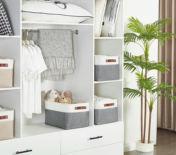 DECOMOMO Storage Baskets for Shelves - Fabric Closet Organizers and Storage Bins, Perfect Baskets for Organizing Closet Toys Nursery (Slate Grey and White, XL - 3 Pack)-Ruum Studio Home