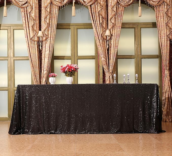 SquarePie Sequin Tablecloth 90 x 156 Inch Black Sparkly Table Linen for Wedding Halloween Party-Ruum Studio Home