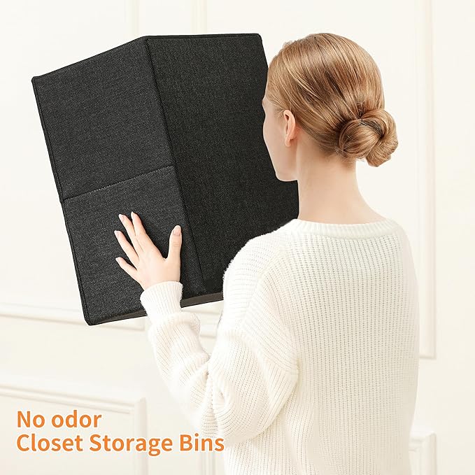 linen closet organizers and storage, 3 Pack Large Storage Baskets, Washable, Clothing Storage Bins with Handle, Closet Organizer for Storage Sweater,Sheets (Black, 18½"x11"x8½")-Ruum Studio Home
