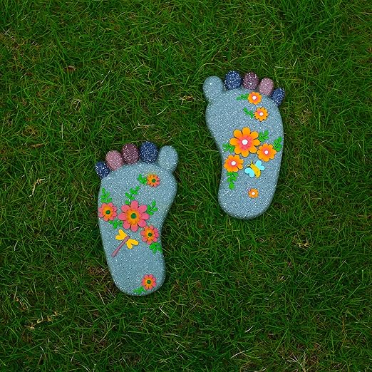 Stepping Stones - Resin Footprint Shaped Set of 2 (Light Gray)-Ruum Studio Home