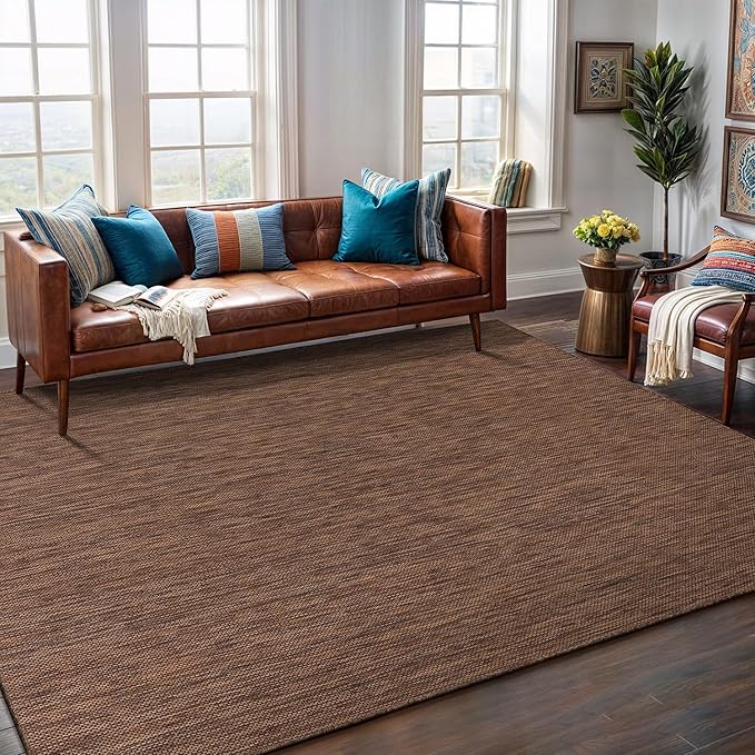 Washable Indoor Outdoor Rug 9x12 Weather Resistant Area Rugs Modern Solid for Porch Deck Balcony Backyard Patio Outside Carpet (9 X 12 Gold Brown)-Ruum Studio Home