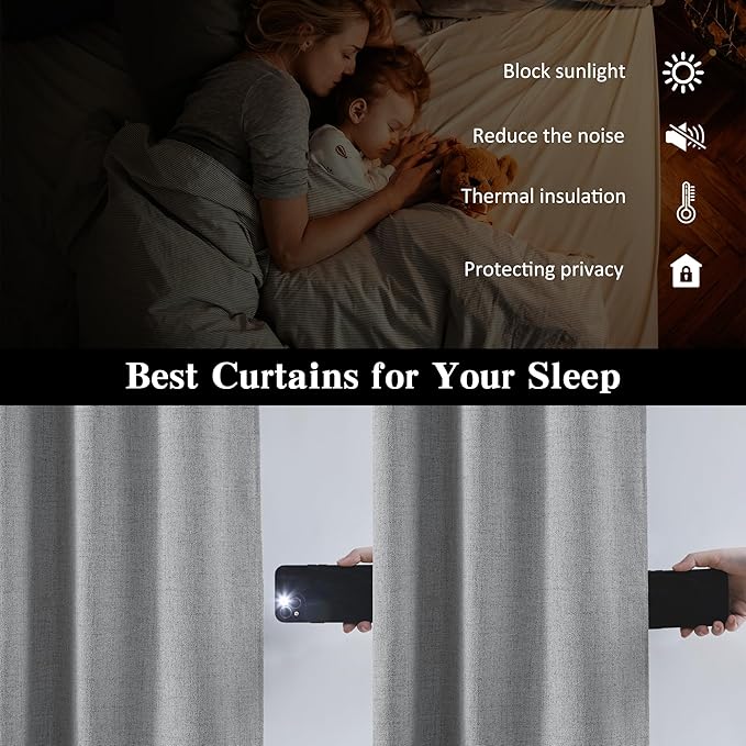 RAIN CITY Grey Blackout Curtains&Drapes 108 Inch Long, Back Tab Pinch Pleated Look Draperies with Hooks Thermal Curtains for High Living Room Sliding Door 50 Wide Set of 2-Ruum Studio Home