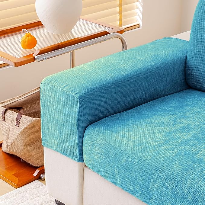 Couch Cushion Covers Individual Large Super Stretch Chenille (Softer Version) Sofa Cushion Covers, Armrest Cover Couch Slipcovers Furniture Protector (2PC, Blue)-Ruum Studio Home