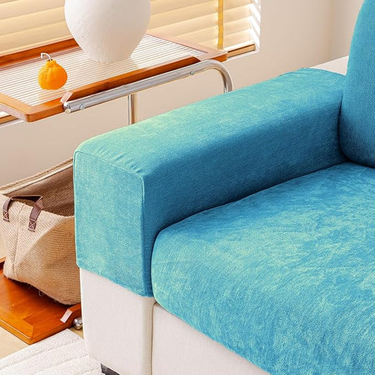 Couch Cushion Covers Individual Large Super Stretch Chenille (Softer Version) Sofa Cushion Covers, Armrest Cover Couch Slipcovers Furniture Protector (2PC, Blue)-Ruum Studio Home