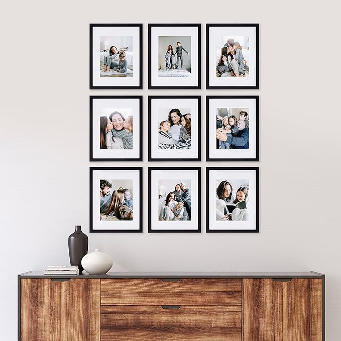 Sheffield Home 9 Piece Gallery Wall Frame Set, 11x14 in. matted to 8x10 in. (Matte Black)-Ruum Studio Home