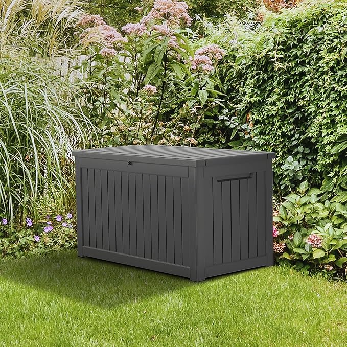 230 Gallon Deck Box Large Outdoor Storage for Patio Furniture,Outdoor Cushions,Garden Tools and Pool Supplies,Waterproof,Resin,Lockable(Black)-Ruum Studio Home
