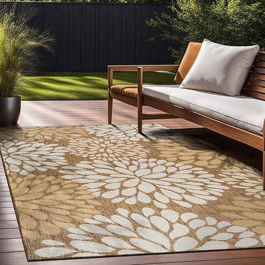 Beverly Rug Outdoor Rug 9x12 Modern Exotic Tropical Leaf Area Rugs for Indoor and Outdoor Patio Deck Porch Garden Water Resistant Washable Outside Carpet (9 x 12 Wooden)-Ruum Studio Home