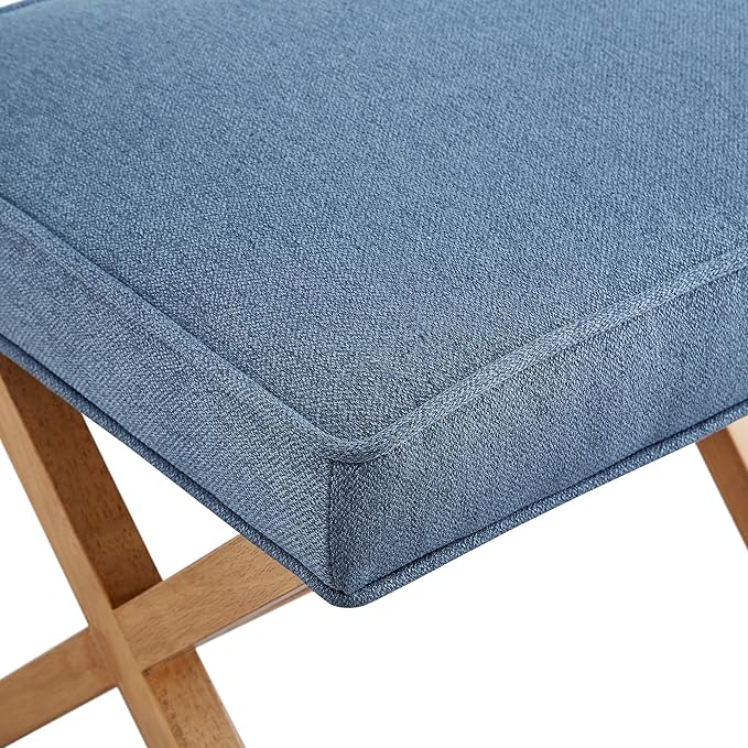 Amazon Basics Small Ottoman Foot Rest, Mid-Century Modern X Square Polyester Foot Stool, Indigo Blue, 20"W x 18"D x 18"H (Previously Rivet Brand)-Ruum Studio Home