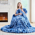 Lotus Karen Faux Fur Throw Blanket Tie-Dye Blue-Big Bubble Rabbit Fluff Blanket for Couch,Small Fluffy Fuzzy Cozy Blanket,Thick Furry Plush Shaggy Blankets,50x60 Inches-Ruum Studio Home