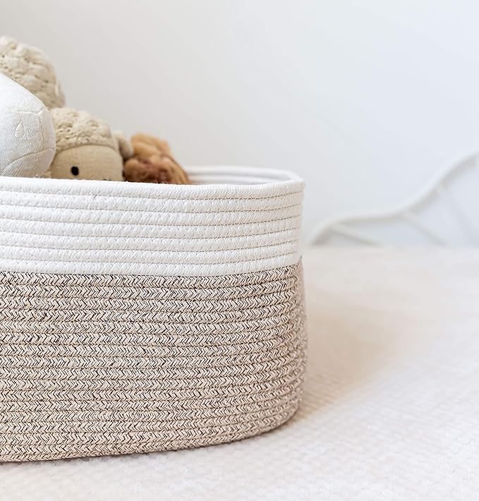 OrganiHaus Set of 3 Woven Storage Baskets for Organizing, Cotton Rope Organizer Bins for Shelves, Closet & Nursery, Dog Toy Basket, Decorative Bins for Toys, Towels & Books - 15x10x9, Brown-Ruum Studio Home