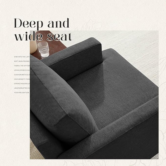 Mid-Century Accent Chair,Modern Linen Fabric Armchair for Living Room,Comfy Upholstered Reading Accent Chairs for Bedroom,Single Sofa Chair with Wood Legs (Dark Grey, 2 Pack)-Ruum Studio Home