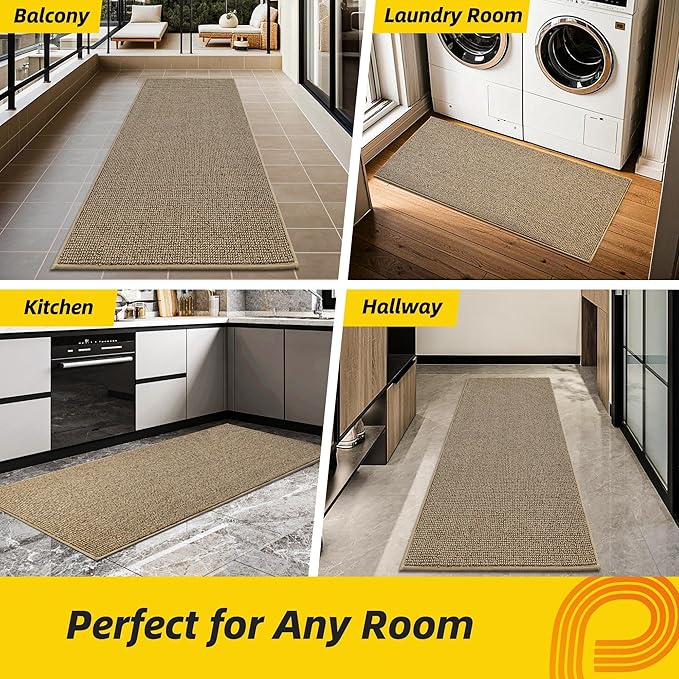 JSEI Dirt Trapper Door Mat 24"x60" Non-Slip Washable Entrance Mat, Dog Doormats, Absorbent & Fade-Resistant Floor Mats, Low Profile Welcome Mats for Entryway, Front Door, and Inside Entrance, Beige-Ruum Studio Home
