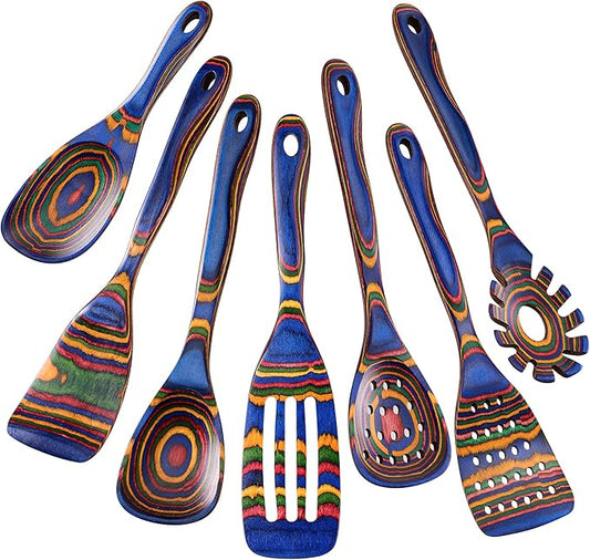 Heat-Resistant Wood Cooking Utensils - 7pc Set, Eco-Friendly, Includes Spatula, Pasta & Slotted Spoons, Essential Kitchen Tool-Ruum Studio Home