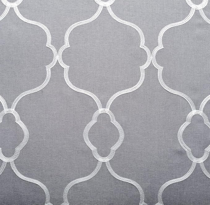 MIUCO Moroccan Embroidery Semi Sheer Curtains Faux Linen Grommet Curtains for Bedroom 52 x 63 Inch 2 Panels, Grey-Ruum Studio Home