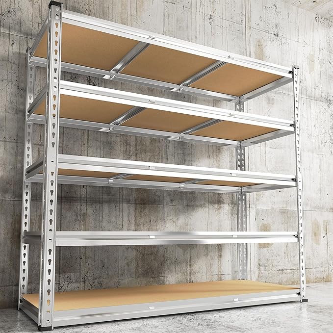 REIBII Garage Shelving, 5 Tier Storage Shelves Load 3000LBS, Adjustable Garage Shelving Heavy Duty, Metal Shelves Unit for Basement, Warehouse, 48" W x 72" H x 18" D, Galvanized-Ruum Studio Home