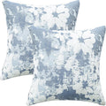 Jacquard Throw Pillow Covers 18x18 Inch Set of 2 - Vintage Floral Boho Pillow Cases with Botanical Pattern | Farmhouse Decor for Couch Living Room | Soft Textured Neutral Trio Dusty Blue 18" x 18"-Ruum Studio Home