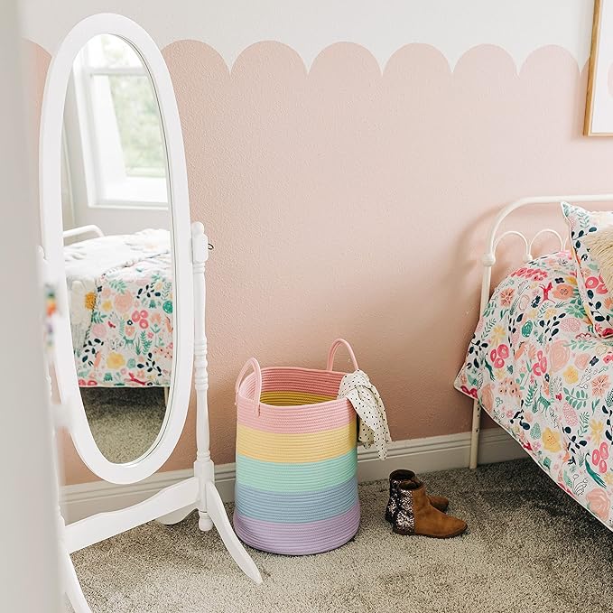 OrganiHaus Cotton Rope Basket for Rainbow Classroom Decor 15x18 | Toy Basket for Pastel Room Decor | Playroom Organization and Storage | Toy Bins & Book Basket | Tall Blanket Basket for Living Room-Ruum Studio Home