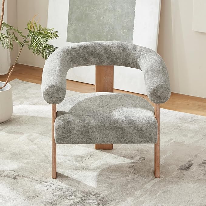 VKNOW Accent Chair Living Room Chair, Modern Upholstered Armchair with Solid Wood Legs, Comfy Barrel Arm Chairs for Living Room Bedroom, Light Grey-Ruum Studio Home