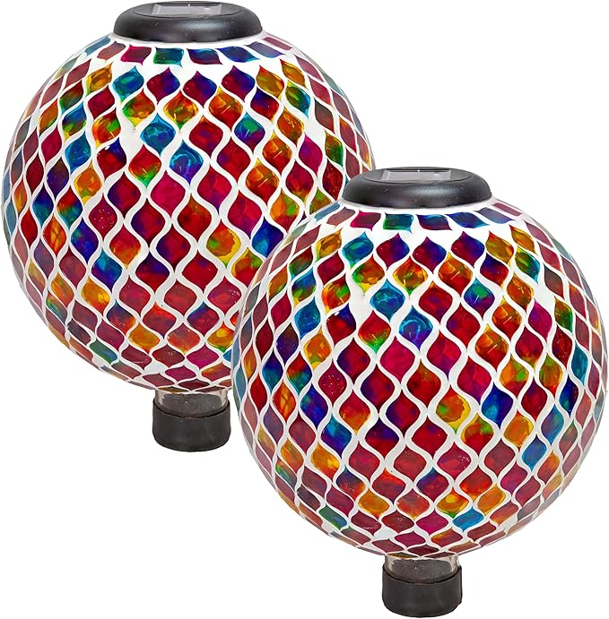 Sunnydaze 10-Inch Solar Gazing Ball for Garden - Glass Outdoor Gazing Globe - Summer Trellis - Set of 2-Ruum Studio Home