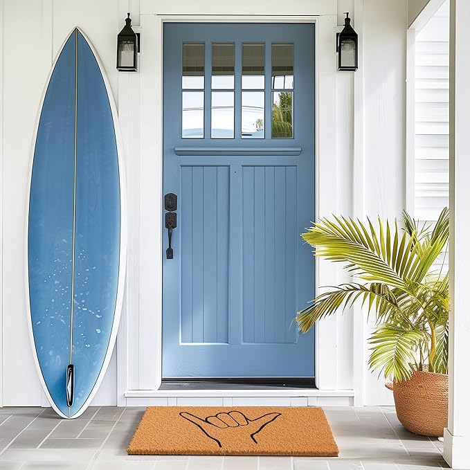 Barnyard Designs Natural Coco Coir Heavy Duty Backing Doormat - Large Cute Non-Slip Front Door Welcome Mat for Outside Entrance or Porch Entry, Brown (17x30, Shaka)-Ruum Studio Home