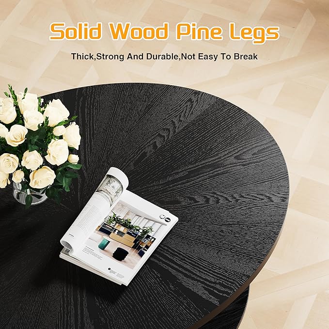 Solid Wood Oval Coffee Table for Living Room, 2 Tier Oval Rustic Coffee Table with Storage Shelf, Double Layer Center Table for Living Room, Easy Assembly-Ruum Studio Home