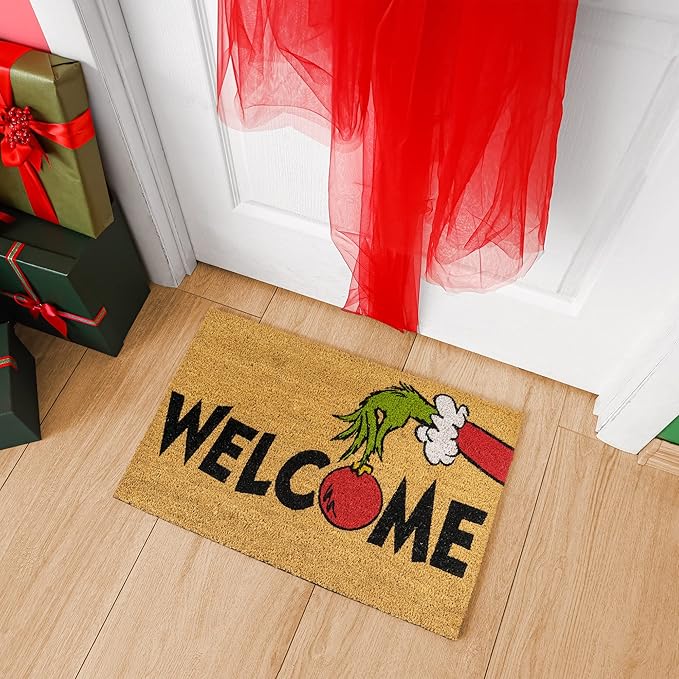 Gertmenian Disney Mickey Mouse Doormat Rug Retro Front Door Coir Mat Home Indoor Outdoor Entryway Carpet, 2-Pack 20x34, The Grinch Welcome/Merry Grinchmas-Ruum Studio Home