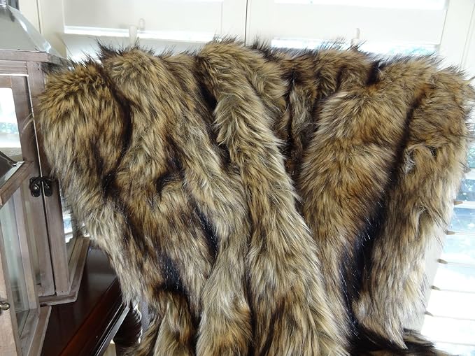 Brown Fur Throw Blanket and Bedspread - Brown Wolf Faux Fur - Light & Dark Brown Faux Fur - Luxury Throw Blanket & Bedspread, Made in USA, 16406-Ruum Studio Home