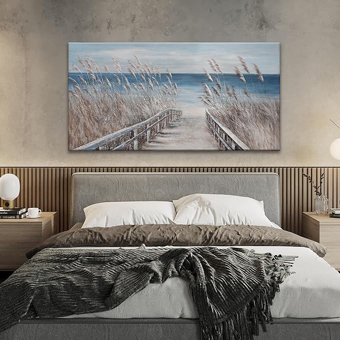 Canvas Wall Art Decor Large Wall Art for Living Room Vintage Coastal Wall Art Prints Landscape Beach Wall Art Decorations Blue Artwork for Walls Bedroom Office Kitchen Wall Decor 24" X 48"-Ruum Studio Home