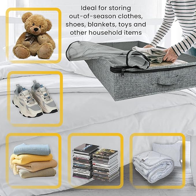 Gray Low Profile Under Bed Storage Containers 5 inches high, 33.8"x 17.7"x 5.1", Sturdy Underbed Shoe Storage Organizer, Foldable Fabric Under the Bed Storage Bins - Pack of 2-Ruum Studio Home