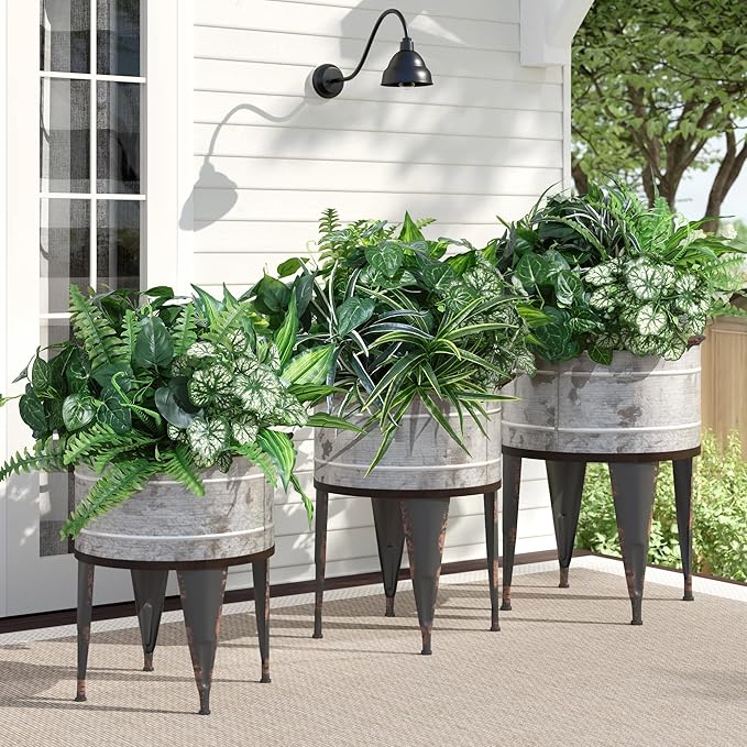 Artificial Greenery Plants Fake Plastic Leaves with Stems UV Resistant Large Bunches Outside Faux Plants Bushes for Outdoor Patio Garden Front Porch Yard Decor (Green)-Ruum Studio Home