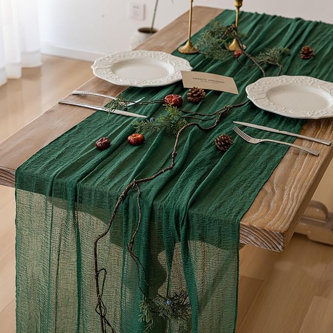 3pcs Emerald Green Cheesecloth Table Runner Gauze 120 Inch 10 FT Rustic Boho Cheese Cloth Runner for Wedding Baby Shower Bridal Shower Birthday Party Long Sheer Home Decorations-Ruum Studio Home
