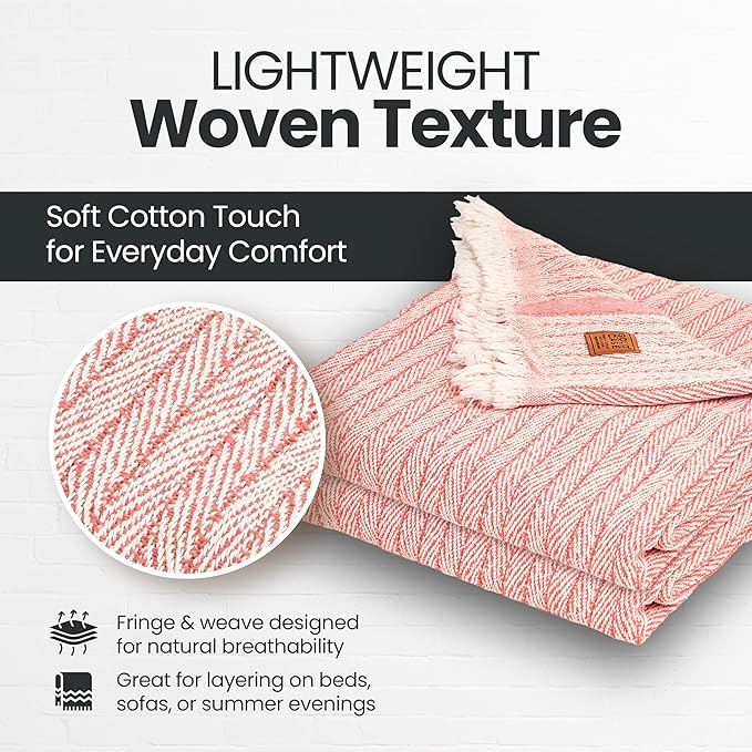 Gold Case Throw Blanket for Couch – 100% Recycled Turkish Cotton Blankets – Elegant Decorative Throw Blankets for Living Room Sofa – Woven Throws for Couch – Vintage Orange – 50x60 (Set of 2)-Ruum Studio Home