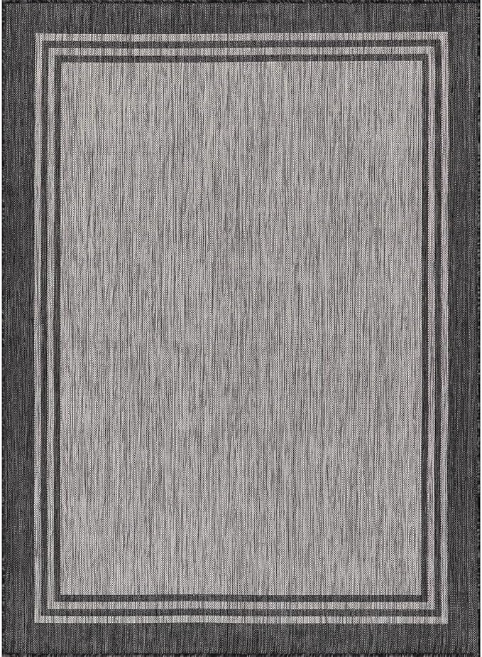 Bordered Outdoor Rug 5x7 Washable Outside Carpet for Indoor Patio Porch Waterproof Easy Cleaning Non Shedding Area Rugs Dark Gray 5 x 7-Ruum Studio Home