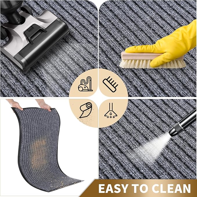 Yimobra Front Door Mat Outdoor Indoor Entrance, 100% Waterproof All-Season All Weather Doormat, Welcome Matt Outside Entry, Non Slip, Low Profile, Heavy Duty Patio Porch Floor Mats,47 x 24,Gray White-Ruum Studio Home