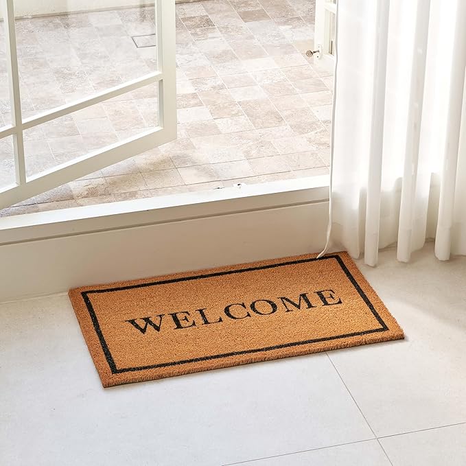 KANKUN Coco Coir Door Mat with Heavy Duty Backing, Welcome Doormat (17" x 30"), Doormat Entrance (Welcome2-2Pack)-Ruum Studio Home