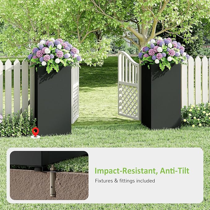 Set of 2 Planter Box Outdoor 30"H x 14.4"W x 13.6"D- Tall Planters for Outdoor Patio/Porch, All-Weather with Anti-dumping Kit, Durable Galvanized Steel, Modern Design for Plants, Flower, Garden-Ruum Studio Home