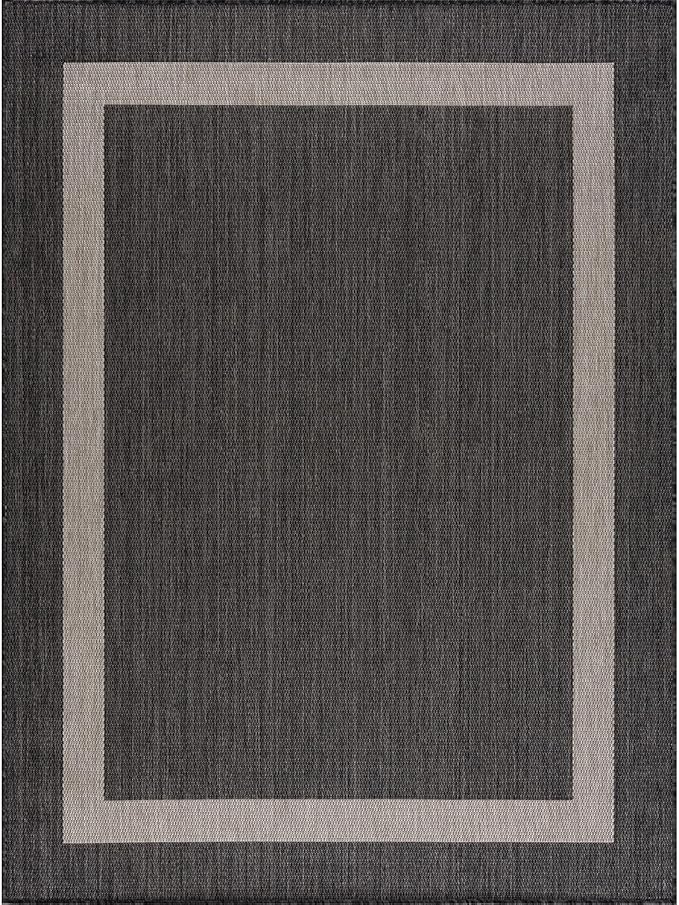 CAMILSON Outdoor Rug 8x10,Modern Outside Rugs for Patios Porches Waterproof Durable Washable Non-Shedding, Easy-to-Clean Indoor Outdoor Area Carpet (8 x 10, Bordered - Dark Gray/Light Gray)-Ruum Studio Home