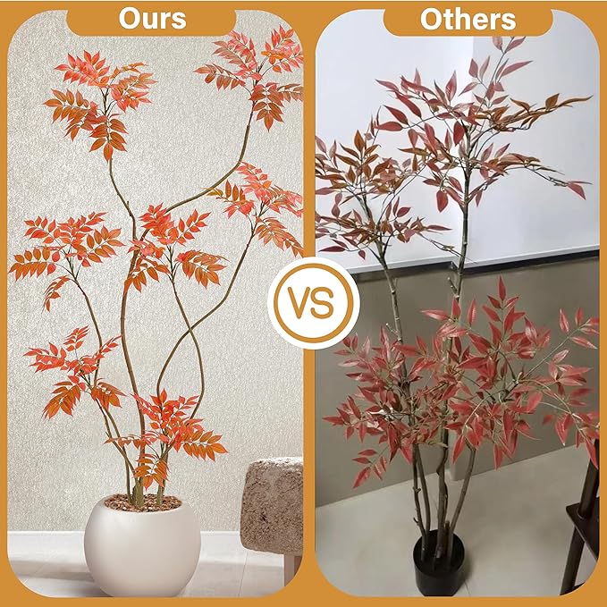 Artificial Mahonia Fortunei Tree 5FT,Tall Fake Plant Artificial Sumac Tree, Faux Plants Indoor Fake Plants Decor with Pots for Home Office Bathroom Bedroom Living Room Decorations Housewarming-Ruum Studio Home