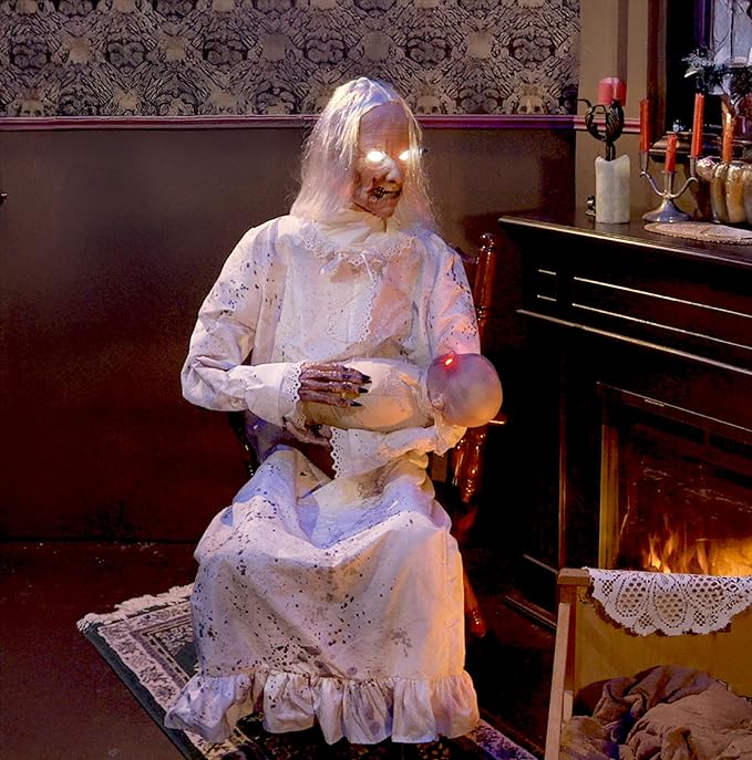Haunted Hill Farm Life-Size Animatronic Gravely Granny by Tekky Halloween Decoration with Motion-Activated Sounds-Ruum Studio Home