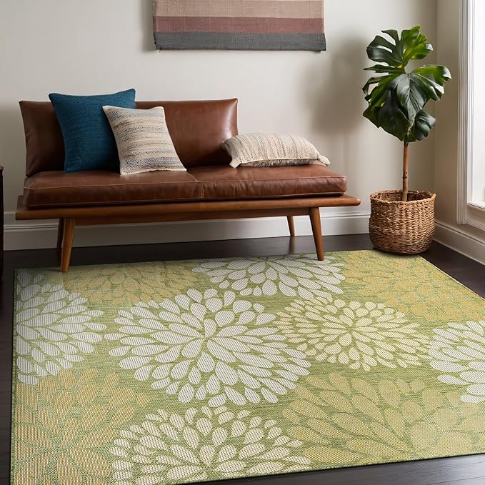 Beverly Rug Outdoor Rug 8x10 Modern Exotic Tropical Leaf Area Rugs for Indoor and Outdoor Patio Deck Porch Garden Water Resistant Washable Outside Carpet (8 x 10 Green)-Ruum Studio Home