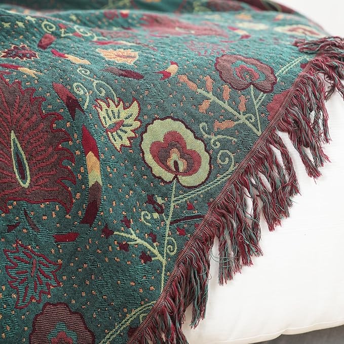 MSGKV Cotton Bed Blanket for Couch and Sofa Blankets for Living Room Bedroom Reversable Florals Throw 80"x90" Breathable Cozy Boho Blankets-Ruum Studio Home