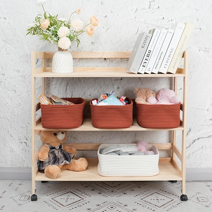 Small Woven Storage Baskets 12“X8”X5“ Decorative Rope Bins for Organizing Shelves, Closets, and Toys, Empty Gift Baskets, Cute Organizer Basket for Home and Office (rustic, regular)-Ruum Studio Home