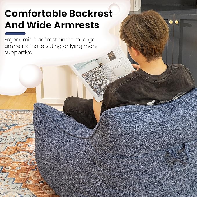 Bean Bag Chair for Adults, Comfy Tufted Bean Bag Chair Sofa with Armrests, Lazy Beanbag Chair with Foam Filler Stuffed Bean Bag Couch Sofa for Reading in Bedroom, Living Room and Dorms-Ruum Studio Home