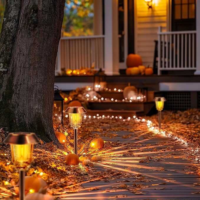 Solar Lights Outdoor Waterproof,4 Pack Bronze Pathway Lights with 10-40 LM Dimmable Glass and Metal, Solar Powered Garden Fall Decor for Yard,Patio,Pathway,Driveway(Warm White)-Ruum Studio Home