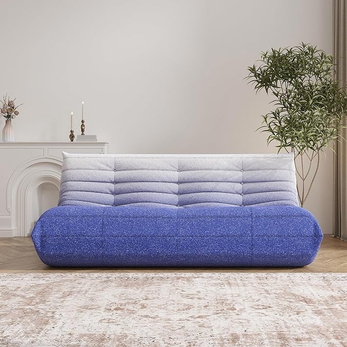 Big Bean Bag Chairs for Adults, 3 Seater Large Bean Bag Sofa, Fireside Chair Lazy Sofa Chair with High Density Comfortable Foam, Modern Bean Bag for Living Room, Bedroom, Office (Blue&White)-Ruum Studio Home