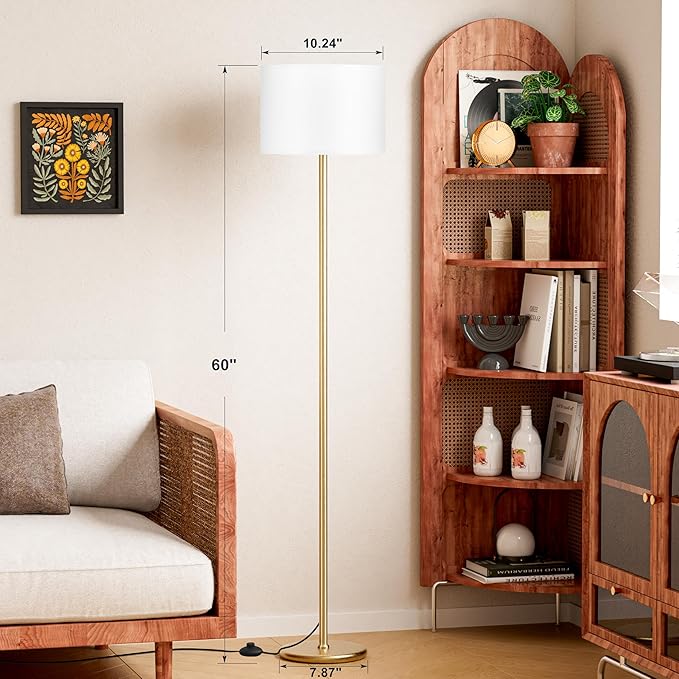 Ambimall 60'' Modern Floor Lamp with Shade, Tall Lamps for Living Room, Bedroom, Office, Dining Room, White Shade with Gold Pole(Without Bulb)-Ruum Studio Home
